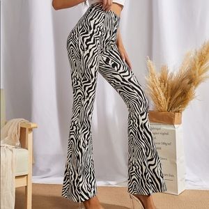 High Waist Zebra Stripe Flare Pants